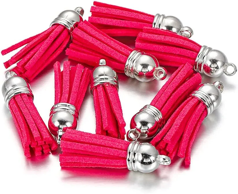 MSCFTFB 100 Pieces 1.5inch Mini Tassels Faux Suede Mala Tassel Kit for Earring Necklace Jewelry Making Garland Keychain Dreamcatcher Charms DIY Crafts (Rose)