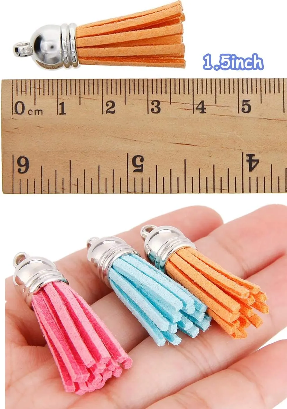 MSCFTFB 100 Pieces 1.5inch Mini Tassels Faux Suede Mala Tassel Kit for Earring Necklace Jewelry Making Garland Keychain Dreamcatcher Charms DIY Crafts (Rose)