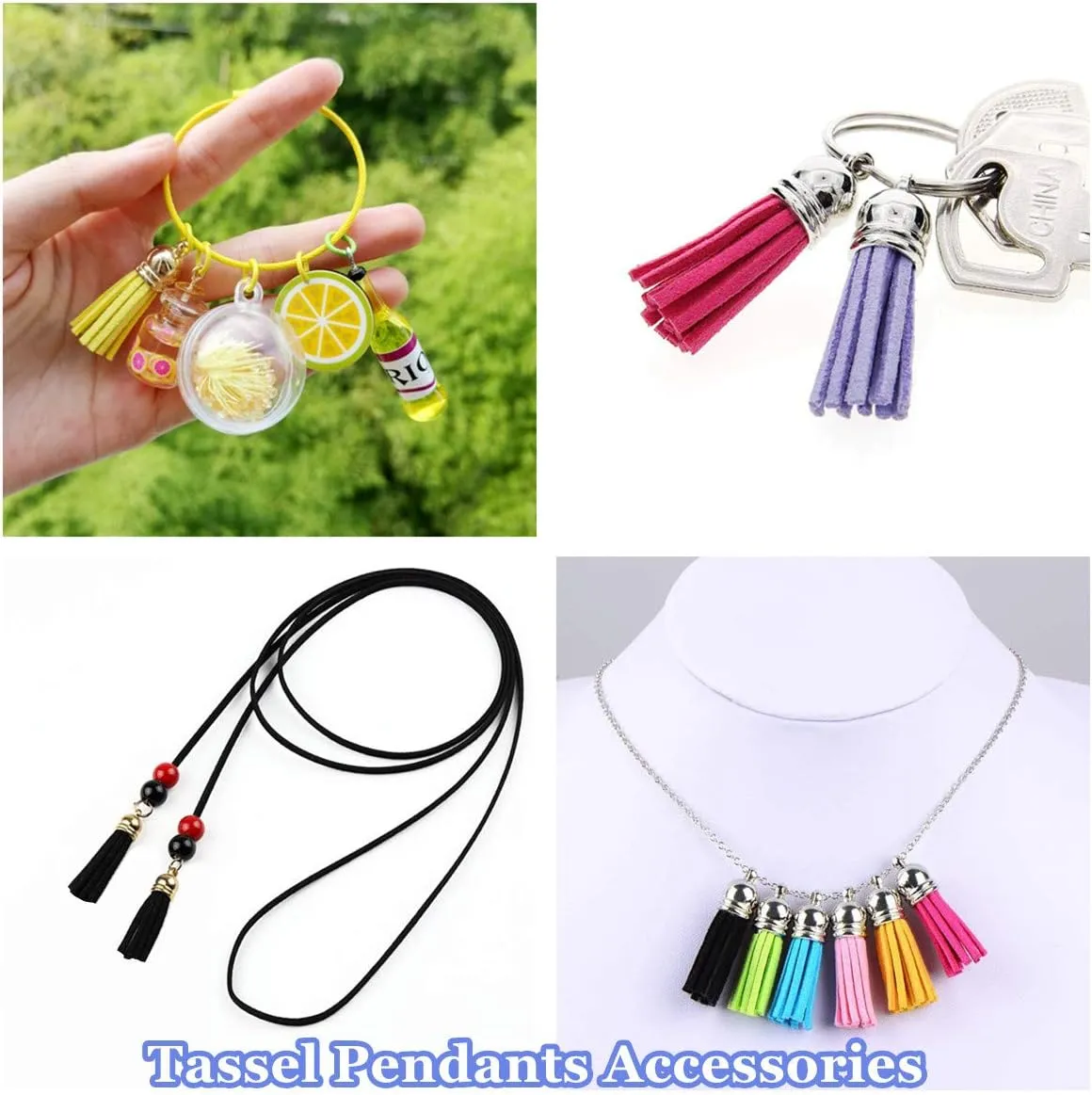 MSCFTFB 100 Pieces 1.5inch Mini Tassels Faux Suede Mala Tassel Kit for Earring Necklace Jewelry Making Garland Keychain Dreamcatcher Charms DIY Crafts (Rose)