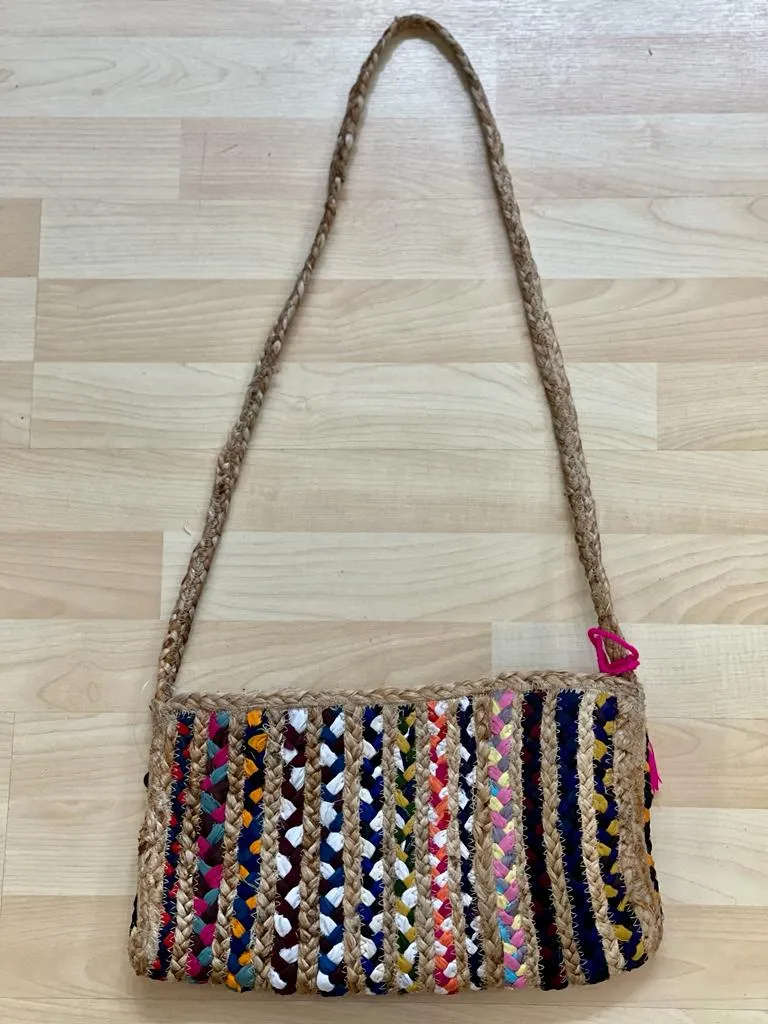 Multicolor straw crossbody with tassels