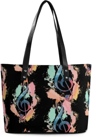Music Note Women's Tote Shoulder Bag Handbag Top Handle Leather 29 * 34 * 14cm