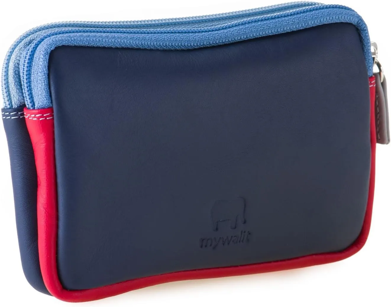 mywalit Small Leather Double Zip Purse | Coin Pocket & Zipped Compartment | Card Slot | Royal | Stylish & Compact Accessory for Men & Women | Perfect for Everyday Use