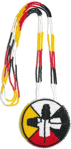 Native American Style Layered Beaded Medallion Necklace - Handmade Seed Bead Tribal Ethnic Necklace MN-25-33
