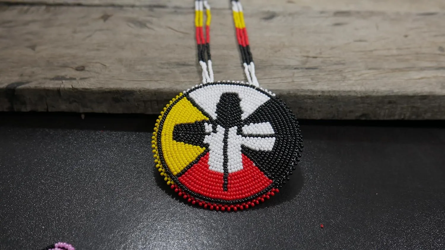 Native American Style Layered Beaded Medallion Necklace - Handmade Seed Bead Tribal Ethnic Necklace MN-25-33
