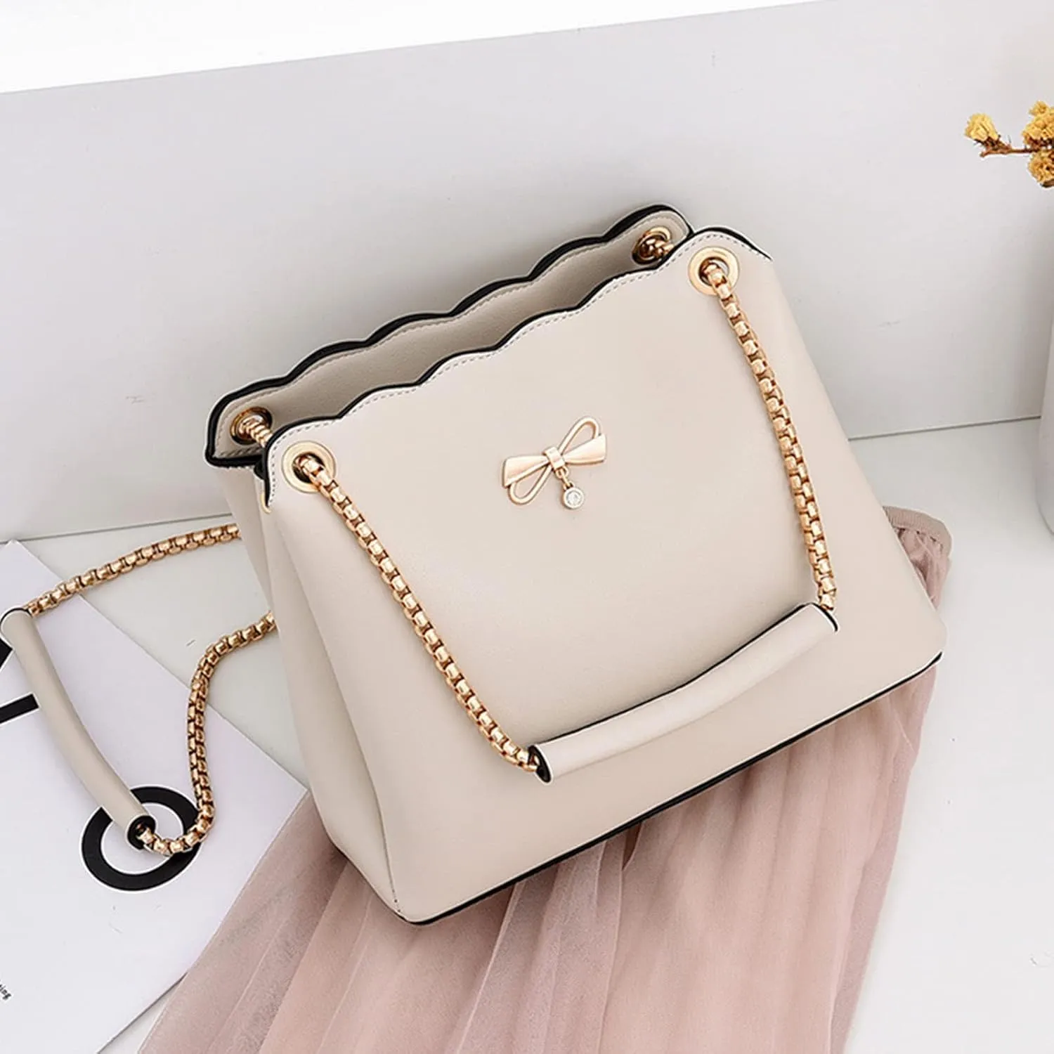 NICOLE & DORIS Small Handbags Shoulder Bag for Women Satchel Handbags PU Leather Clutch Bags Ladies Underarm Bag with Chain