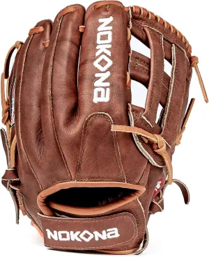 NOKONA W-V1200H Handcrafted Walnut Fastpitch Baseball Glove - H-Web for Infield and Outfield Positions, Adult 12 Inch Mitt, Made in The USA