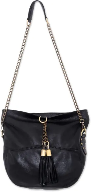 NOVICA Artisan Handmade Leather Shoulder Bag Charcoal Grey from Indonesia Handbags Black Hobo ' Stylish Lady'