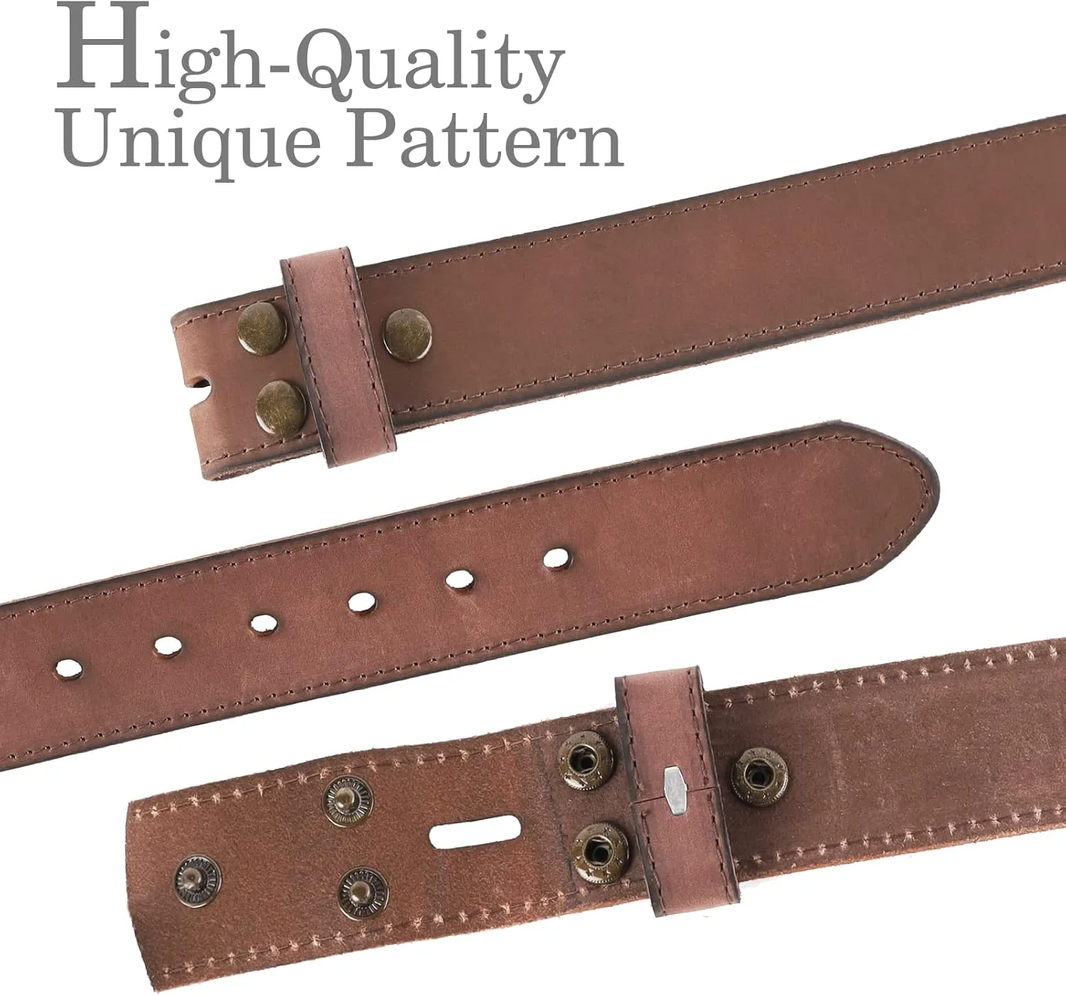 NPET Men's Full Grain Leather Belt Vintage Distressed Style with Snap-On Strap 1 1/2" Wide without Buckle