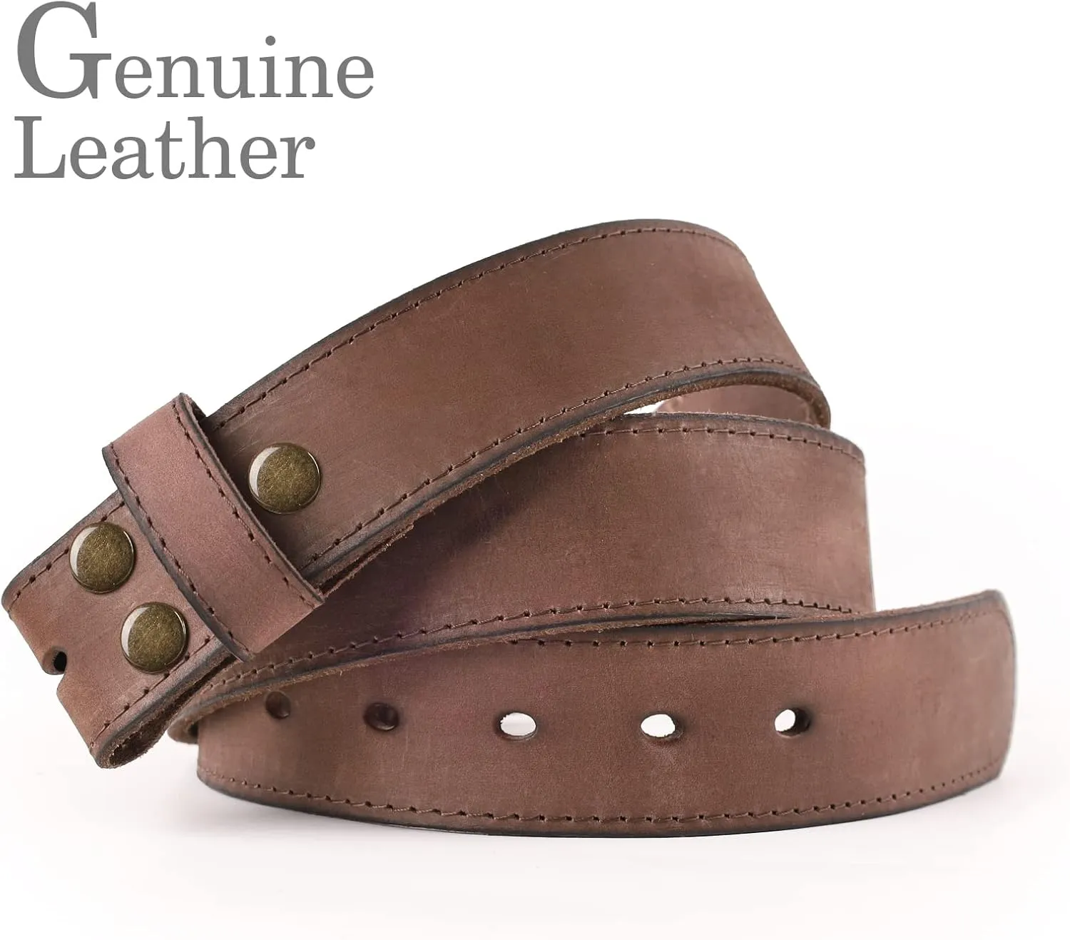 NPET Men's Full Grain Leather Belt Vintage Distressed Style with Snap-On Strap 1 1/2" Wide without Buckle