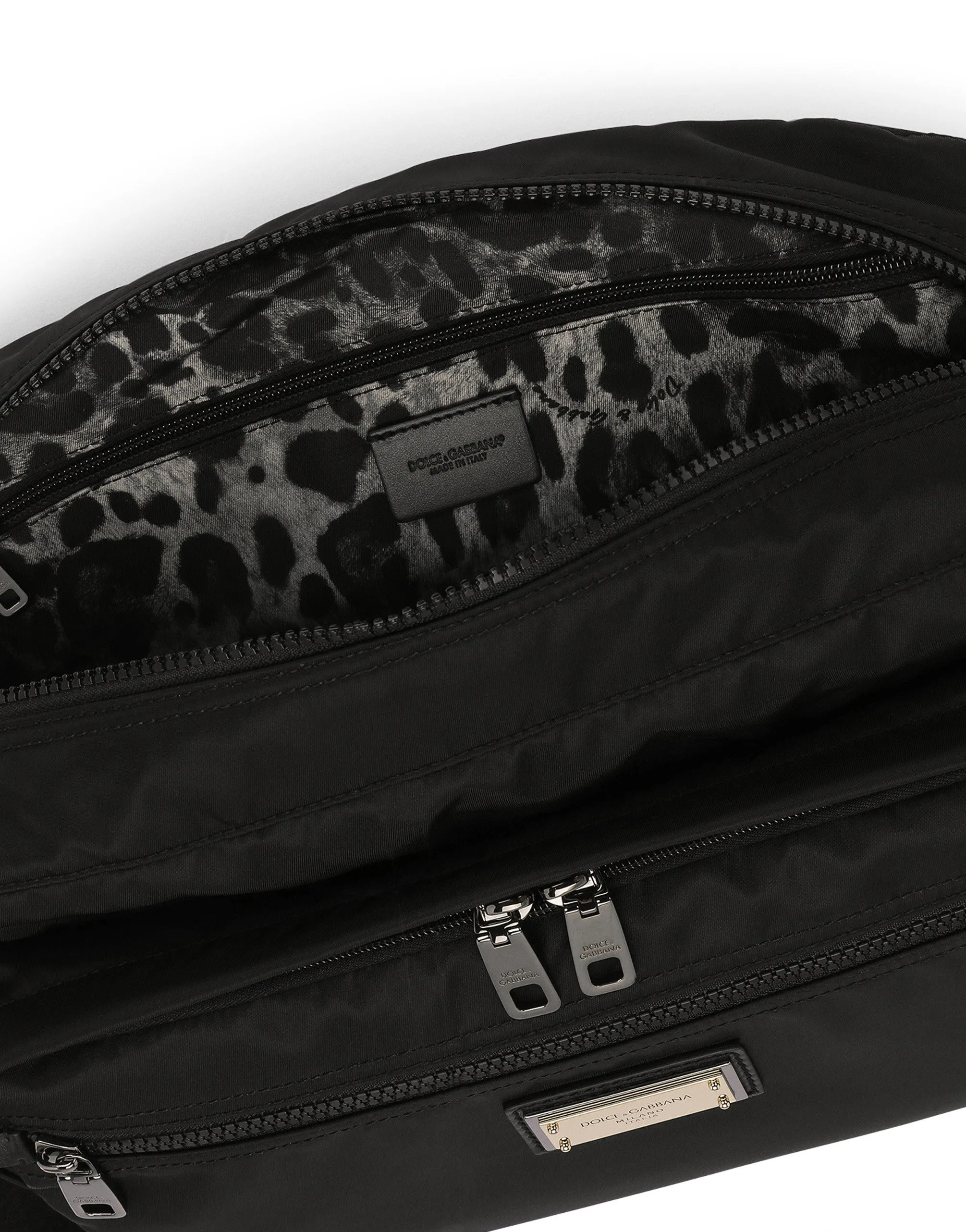 Nylon and calfskin nappa Nero Sicilia DNA bag