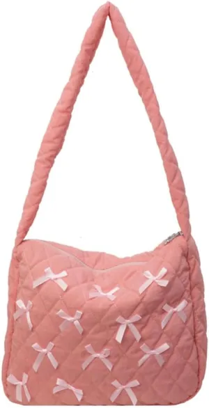 Nylon Hobo Bags for Women Fashion Shoulder Bag with Bowknot Slouchy Crossbody Bag Purse
