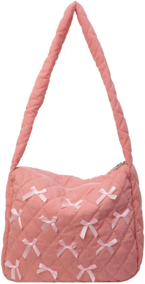 Nylon Hobo Bags for Women Fashion Shoulder Bag with Bowknot Slouchy Crossbody Bag Purse