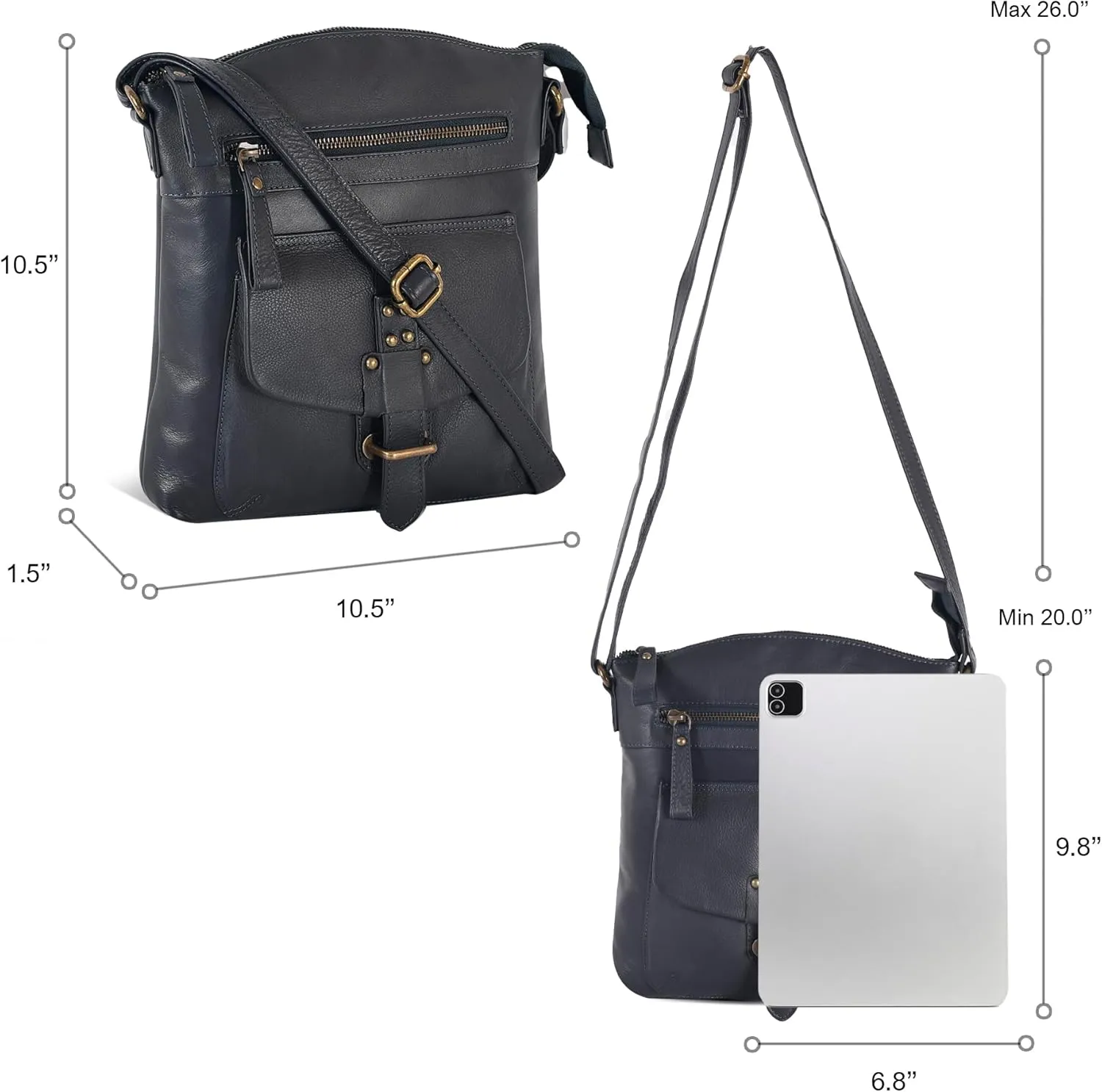 Oak Leathers Leather Crossbody Bag For Women With Adjustable Sling Strap - Medium Size Crossover Shoulder Handbag Purse