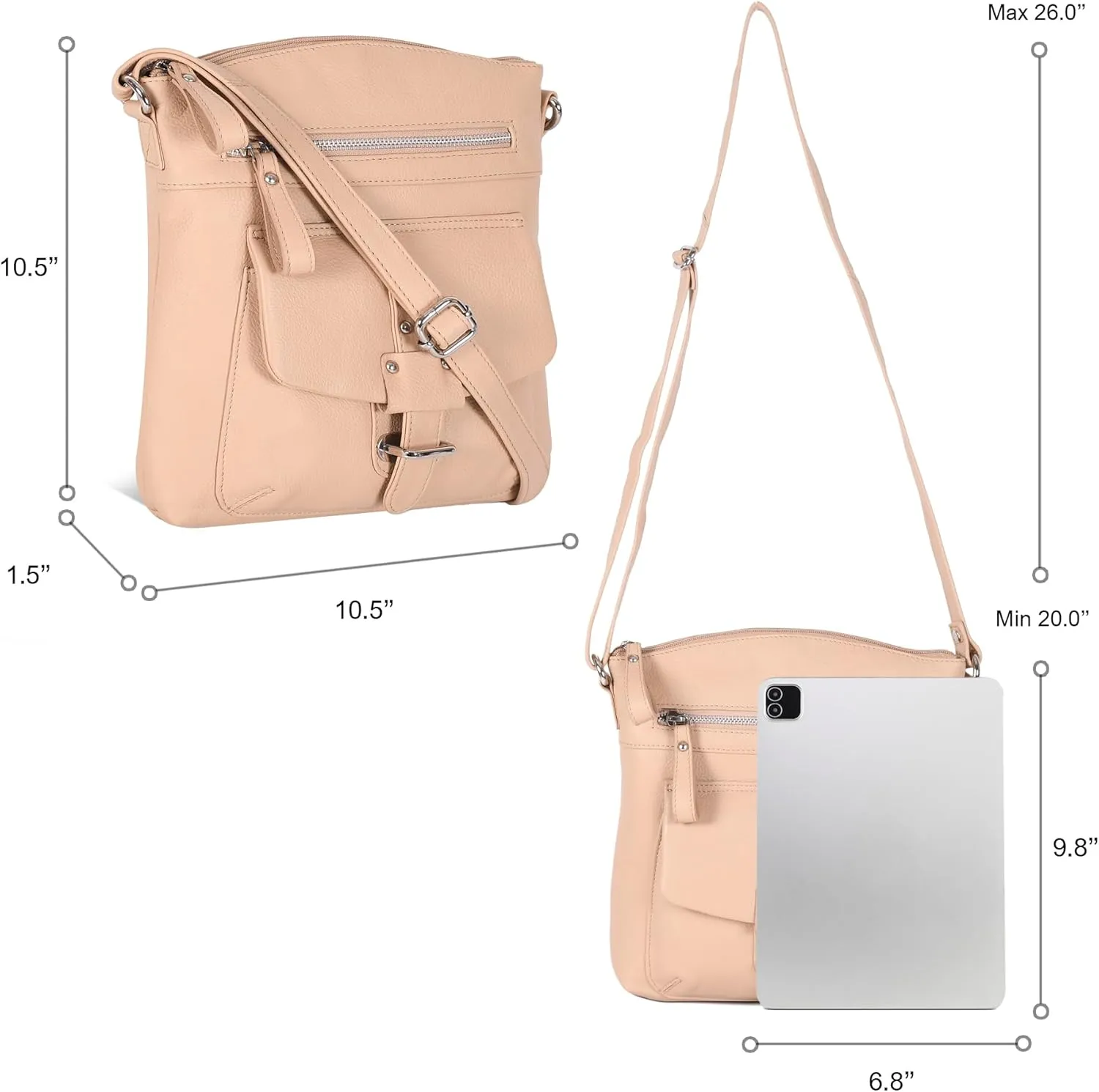 Oak Leathers Leather Crossbody Bag For Women With Adjustable Sling Strap - Medium Size Crossover Shoulder Handbag Purse