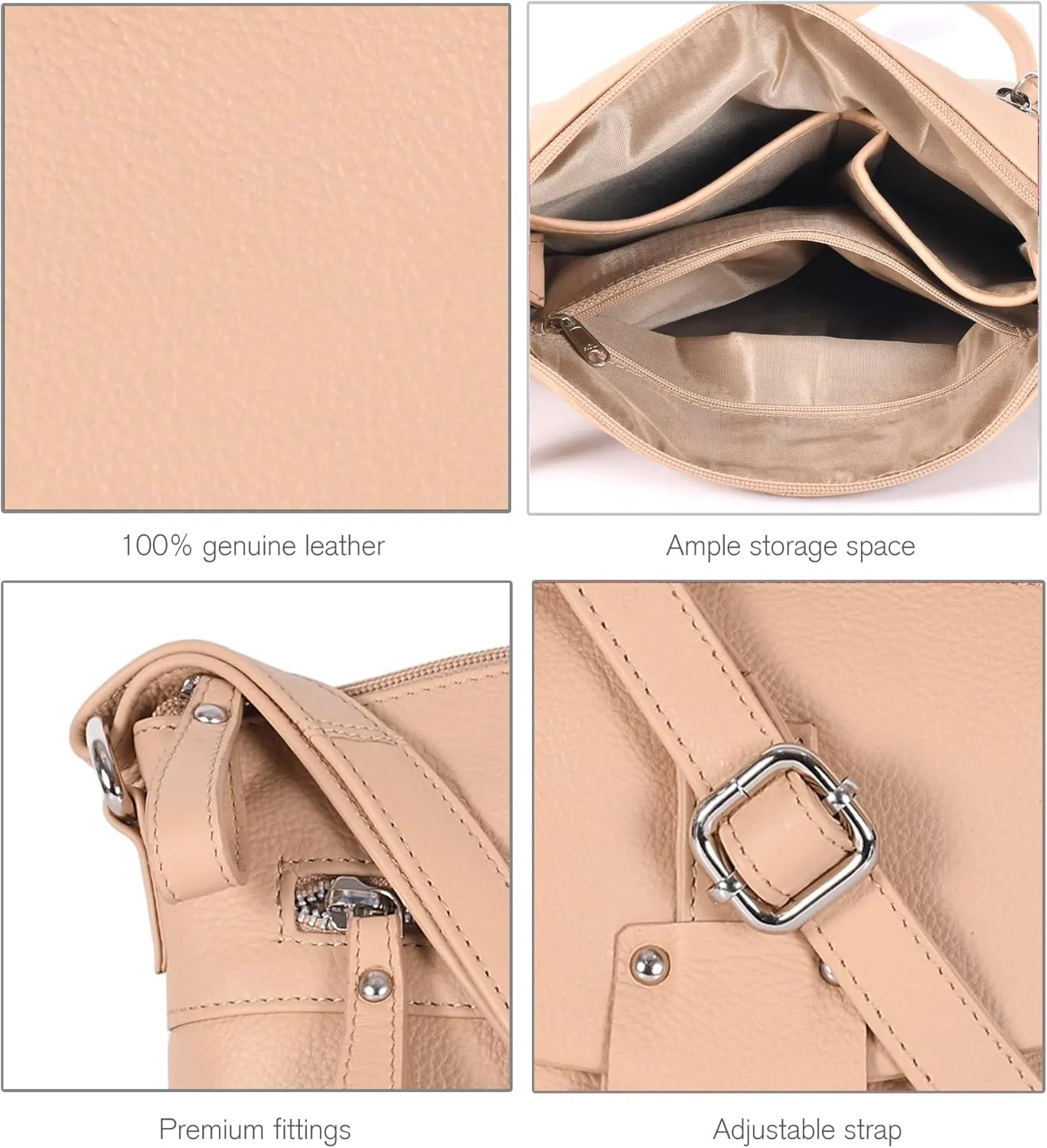 Oak Leathers Leather Crossbody Bag For Women With Adjustable Sling Strap - Medium Size Crossover Shoulder Handbag Purse