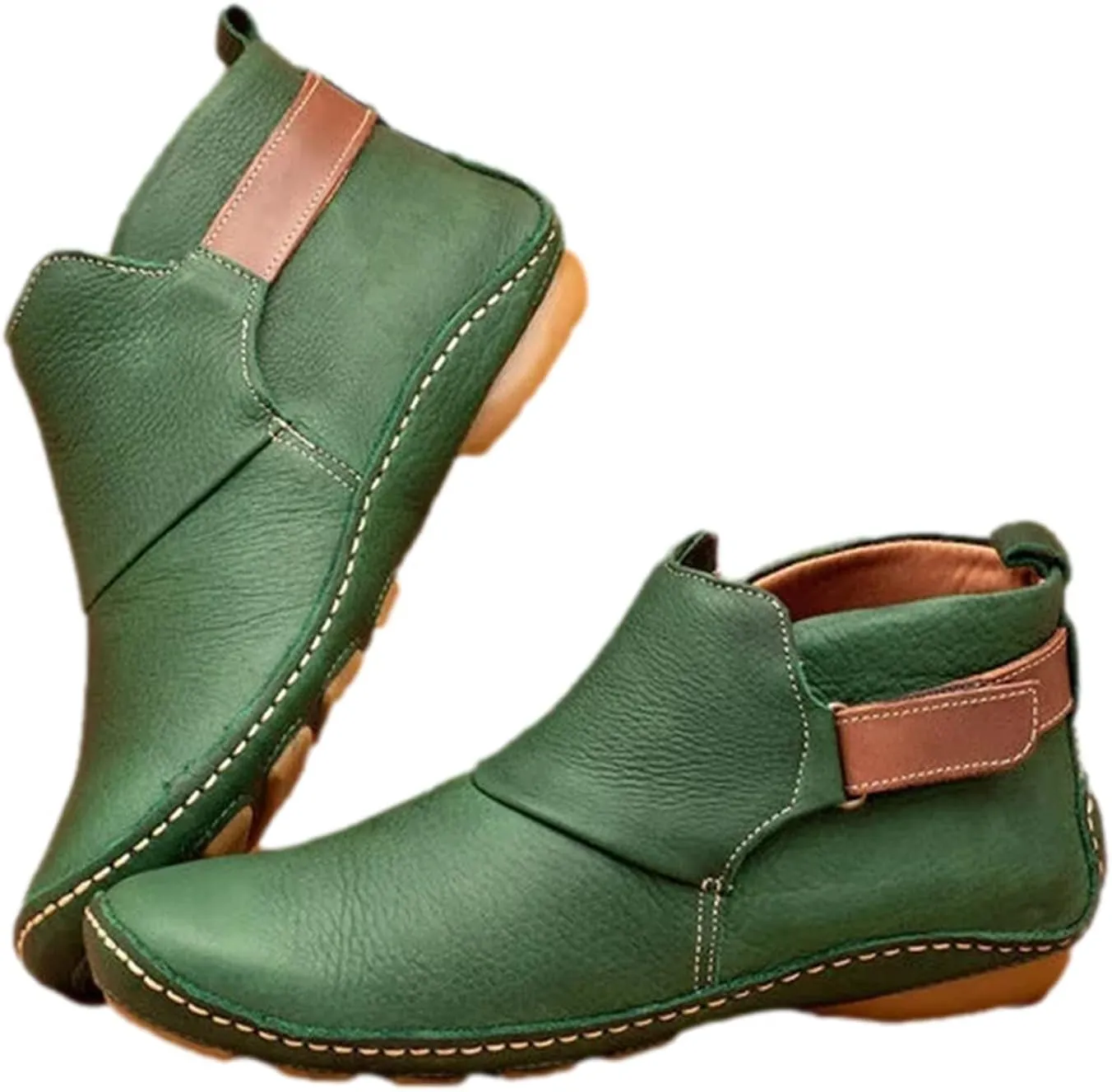 oiangi Womens Ankle Boots Fashion Buckle Strap Round Toe Low Wedge Heel Booties Retro Comfortable Casual Non-slip Riding Shoes