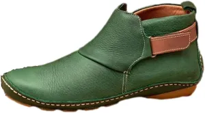 oiangi Womens Ankle Boots Fashion Buckle Strap Round Toe Low Wedge Heel Booties Retro Comfortable Casual Non-slip Riding Shoes