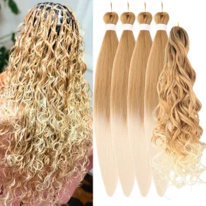 Ombre Blonde Braiding Hair Pre Stretched for Boho Braids 27/613 Hypoallergenic Synthetic Curly Boho Braiding Hair EZ Braid Pre Stretched for Bohemian Braids