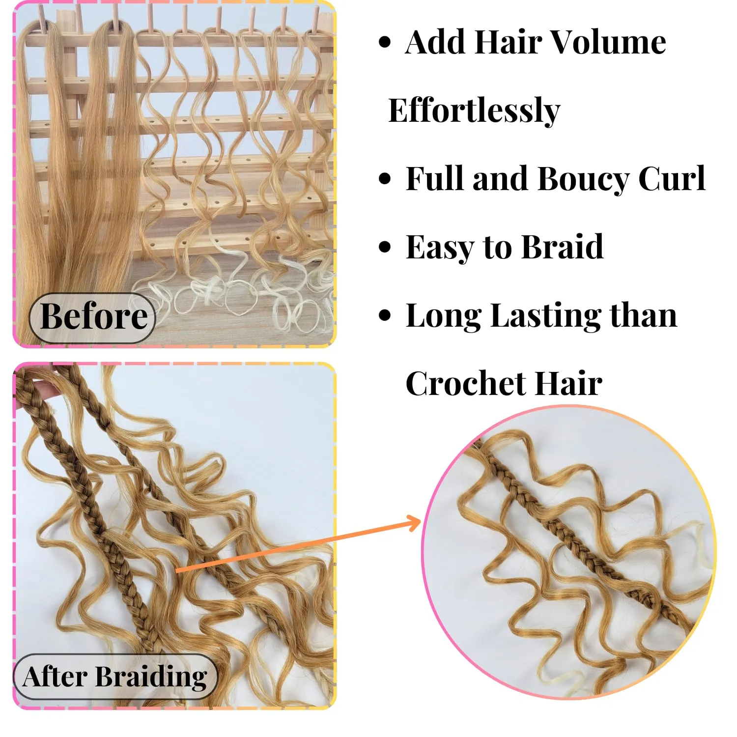 Ombre Blonde Braiding Hair Pre Stretched for Boho Braids 27/613 Hypoallergenic Synthetic Curly Boho Braiding Hair EZ Braid Pre Stretched for Bohemian Braids