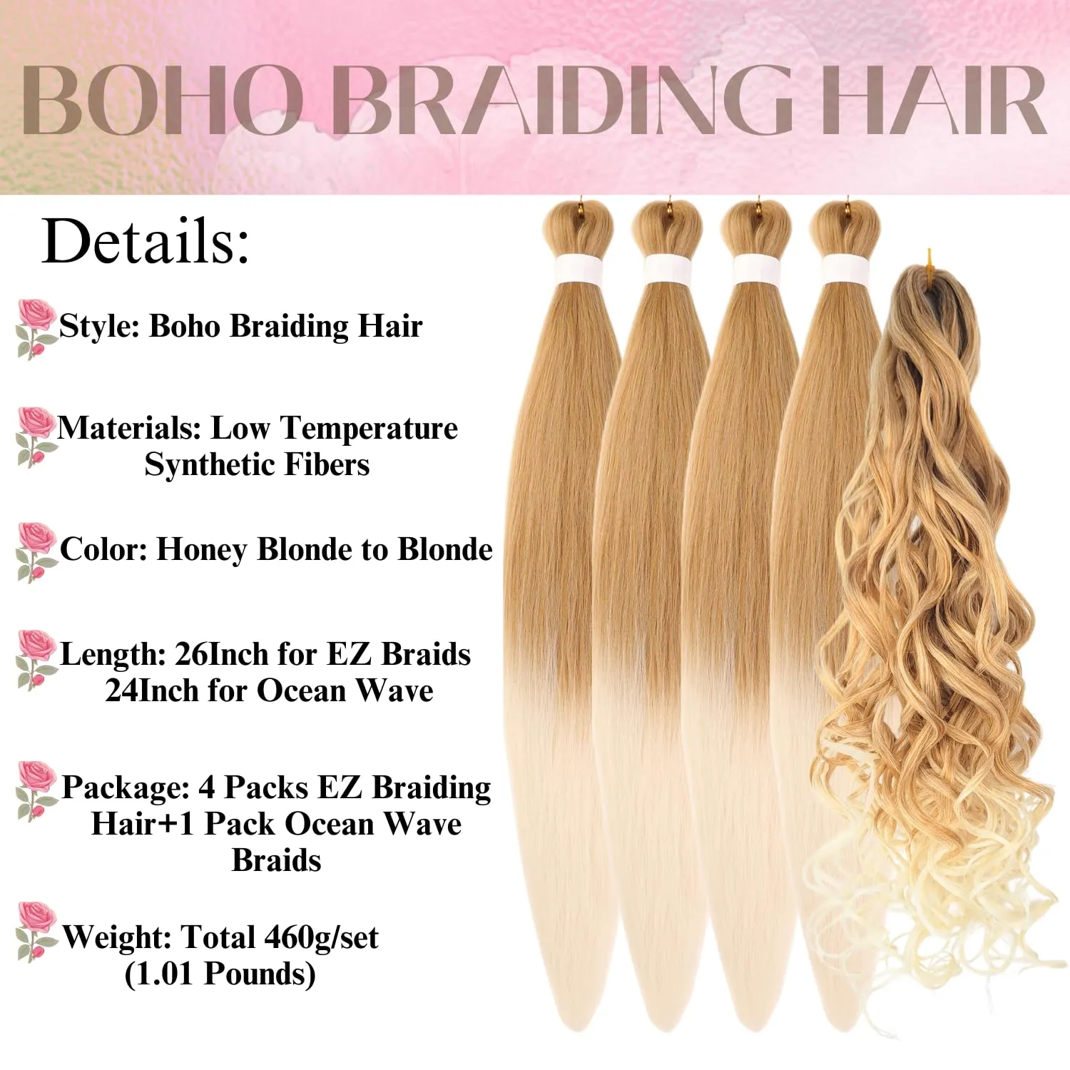Ombre Blonde Braiding Hair Pre Stretched for Boho Braids 27/613 Hypoallergenic Synthetic Curly Boho Braiding Hair EZ Braid Pre Stretched for Bohemian Braids