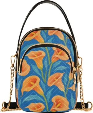 Orange and Blue Calla Lilies trendy trendy crossbody bags for women with multi pockets hand bags for women for running