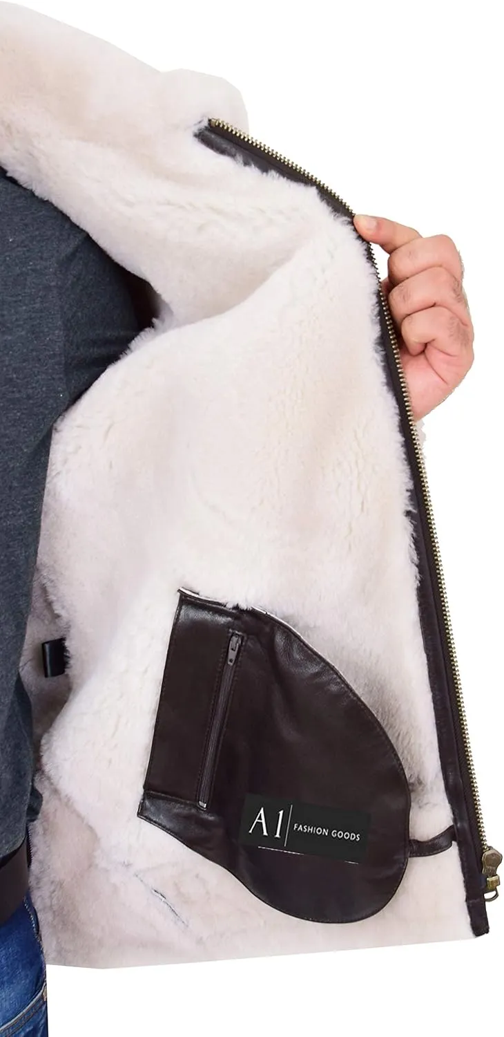 Original Sheepskin Flying Jacket For Men B3 Bomber Aviator Pilots Shearling Coat Raptor