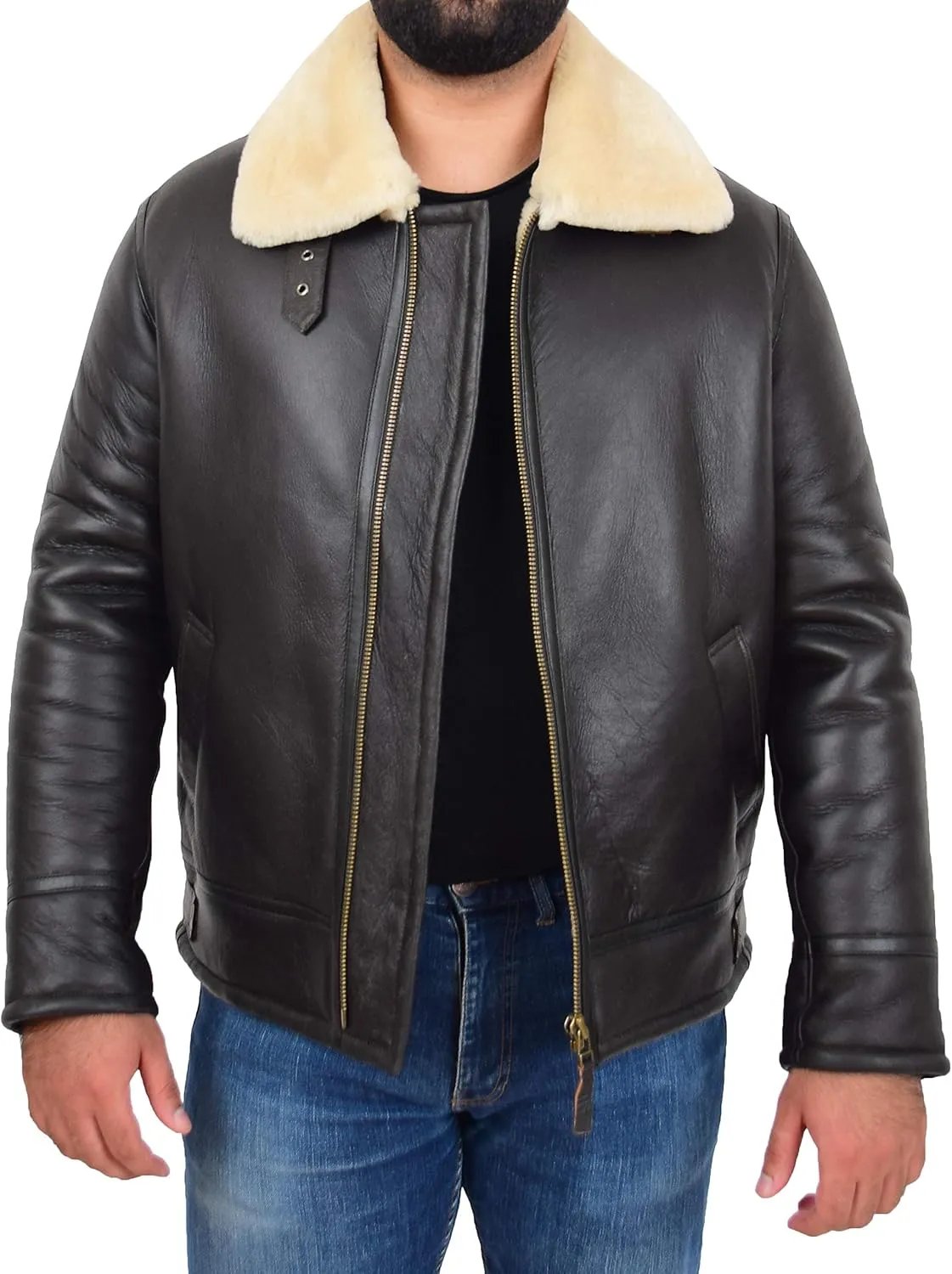 Original Sheepskin Flying Jacket For Men B3 Bomber Aviator Pilots Shearling Coat Raptor