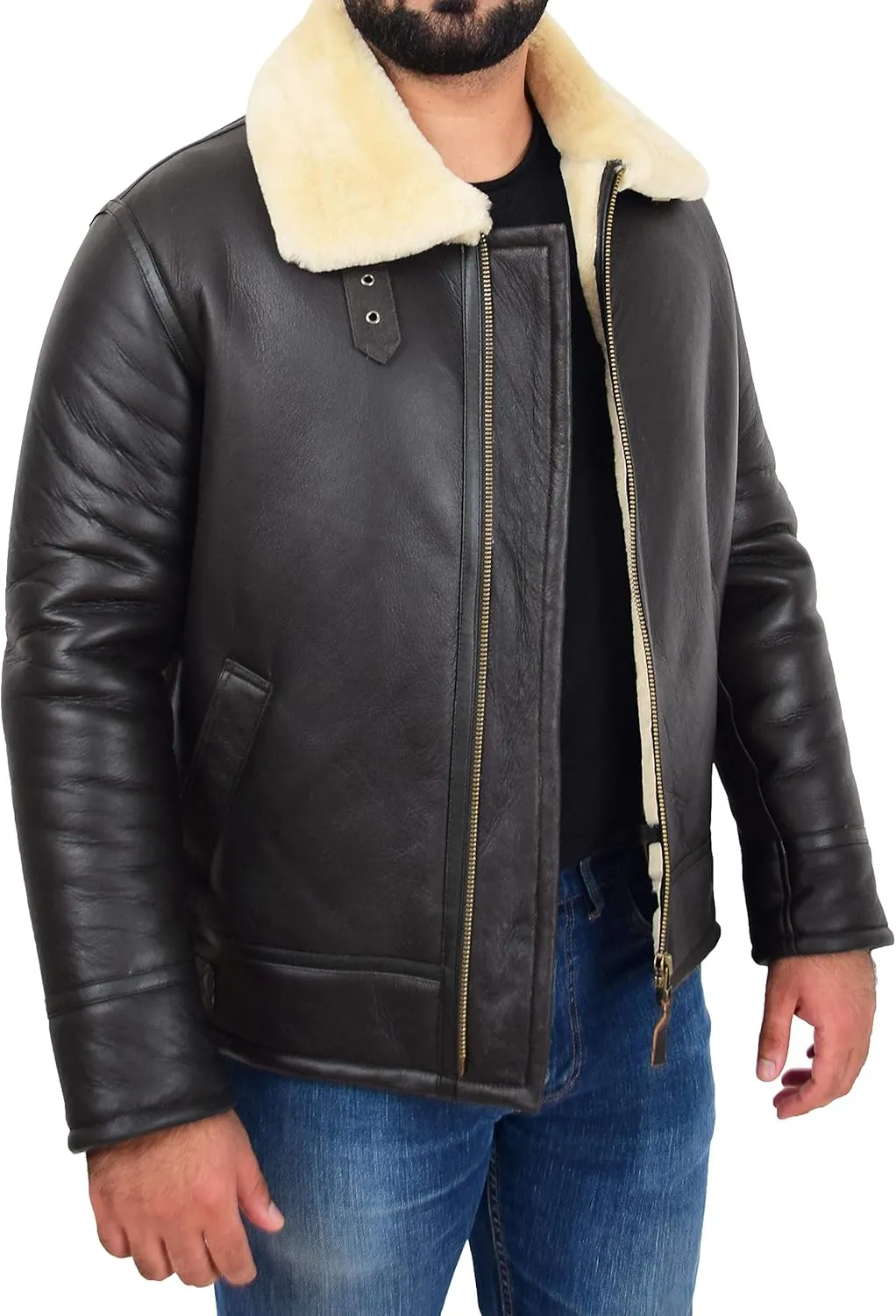 Original Sheepskin Flying Jacket For Men B3 Bomber Aviator Pilots Shearling Coat Raptor