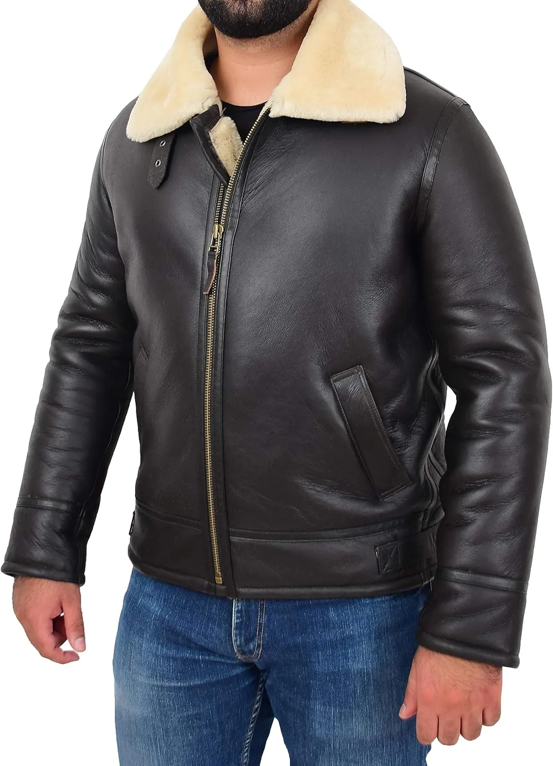 Original Sheepskin Flying Jacket For Men B3 Bomber Aviator Pilots Shearling Coat Raptor