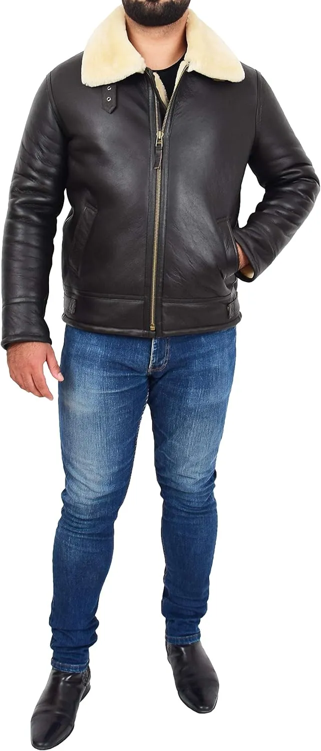 Original Sheepskin Flying Jacket For Men B3 Bomber Aviator Pilots Shearling Coat Raptor