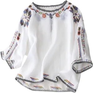 Oversized Graphic Tee for Women 2024 Fashion 3/4 Sleeve Embroidered Causal Shirt Summer Loose Fit Crewneck Blouse Top