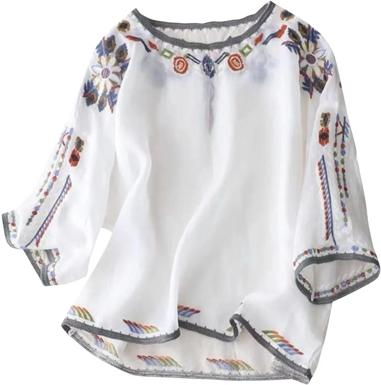 Oversized Graphic Tee for Women 2024 Fashion 3/4 Sleeve Embroidered Causal Shirt Summer Loose Fit Crewneck Blouse Top