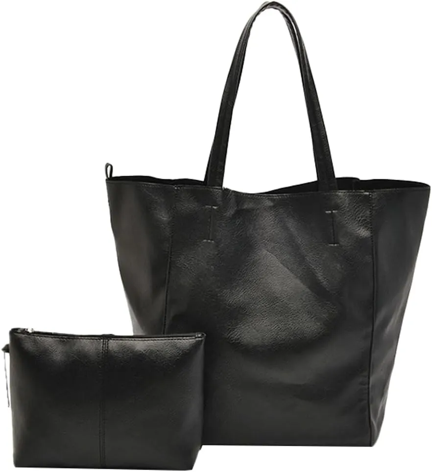 Oversized Work Tote Bag for Women Soft PU Leather Shoulder Satchel Messenger Bag Handbag Travel Purse 2pcs