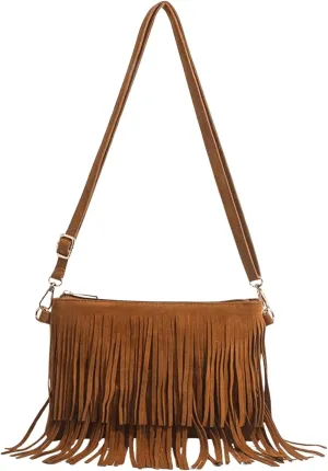 OYOANGLE Women's Fringe Hobo Western Crossbody Bags Leather Country Everyday Shoulder Bag