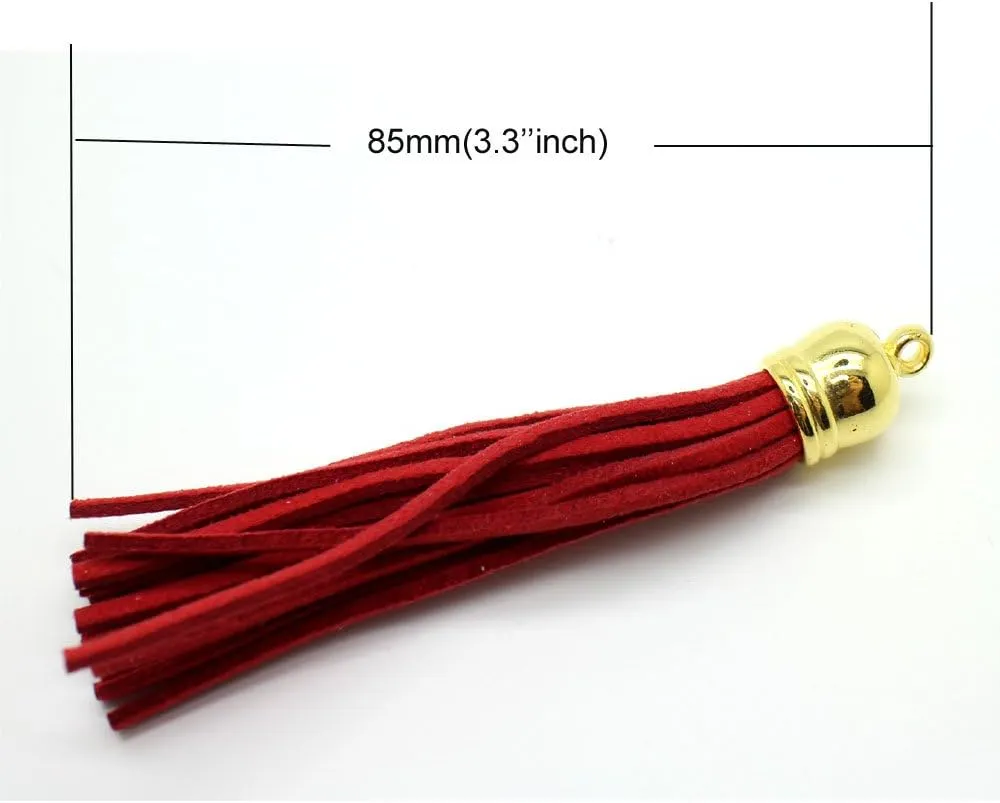 PAMIR TONG 30pcs Faux Leather Tassel For Keychain with Gold Caps Faux Suede Tassel Charm for Lanyard Straps DIY Tassel Charms for Rubber Beads Keychain-Jewelry Making-Handbags-Purse Decorations