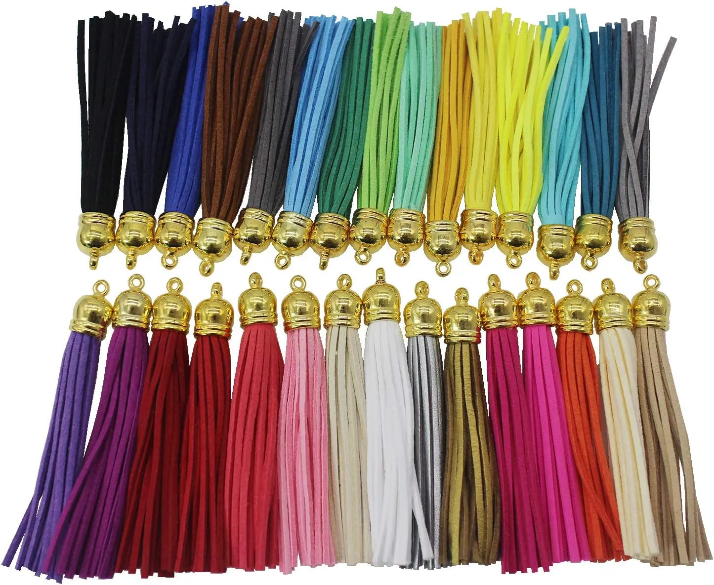 PAMIR TONG 30pcs Faux Leather Tassel For Keychain with Gold Caps Faux Suede Tassel Charm for Lanyard Straps DIY Tassel Charms for Rubber Beads Keychain-Jewelry Making-Handbags-Purse Decorations
