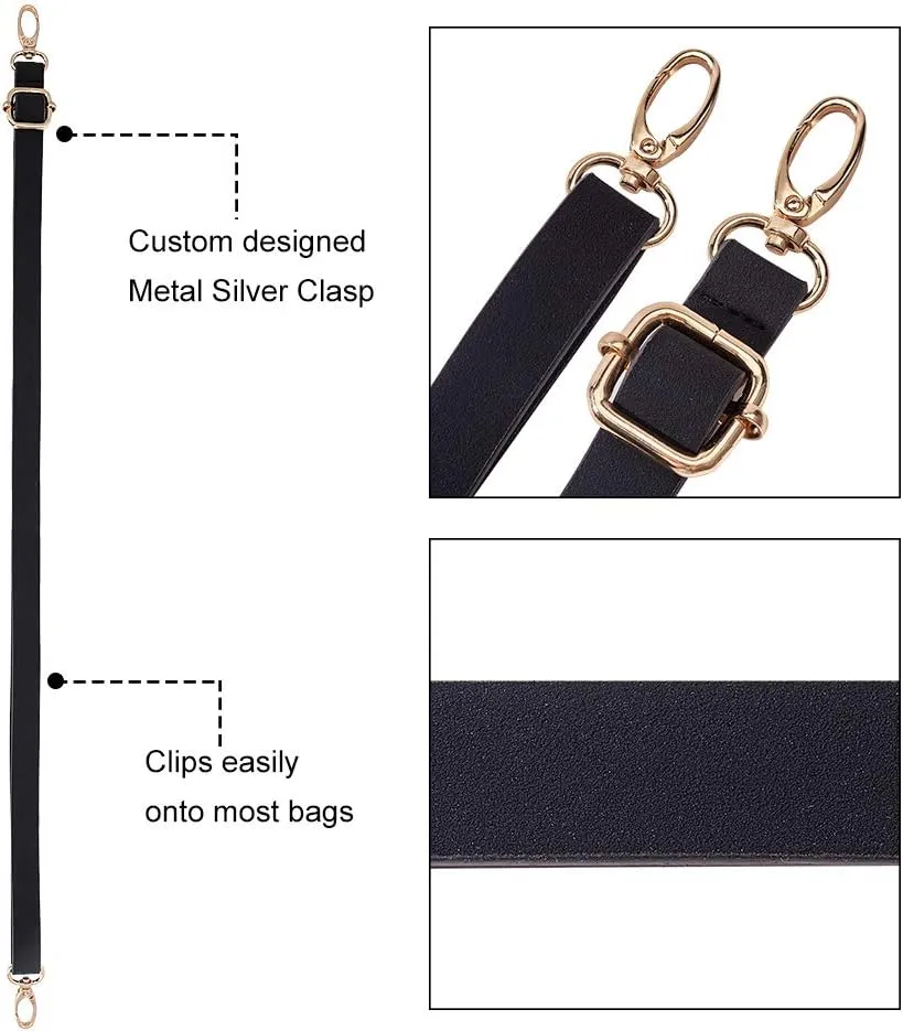 PandaHall DIY PU Leather Bag Knitting Set, Leather Bottom/26' Shoulder Strap/Bag Twist Lock/Flap Cover/Buckles for Crochet Handbag Tote, Black (7 Accessories)