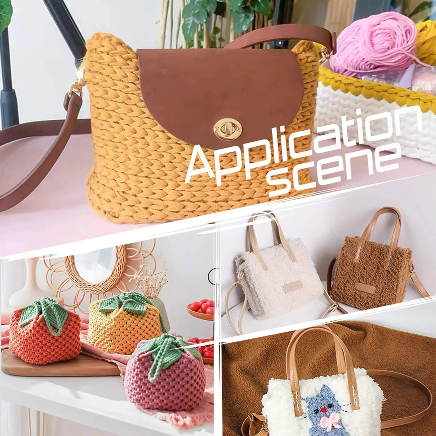 PandaHall DIY PU Leather Bag Knitting Set, Leather Bottom/26' Shoulder Strap/Bag Twist Lock/Flap Cover/Buckles for Crochet Handbag Tote, Camel (7 Accessories)