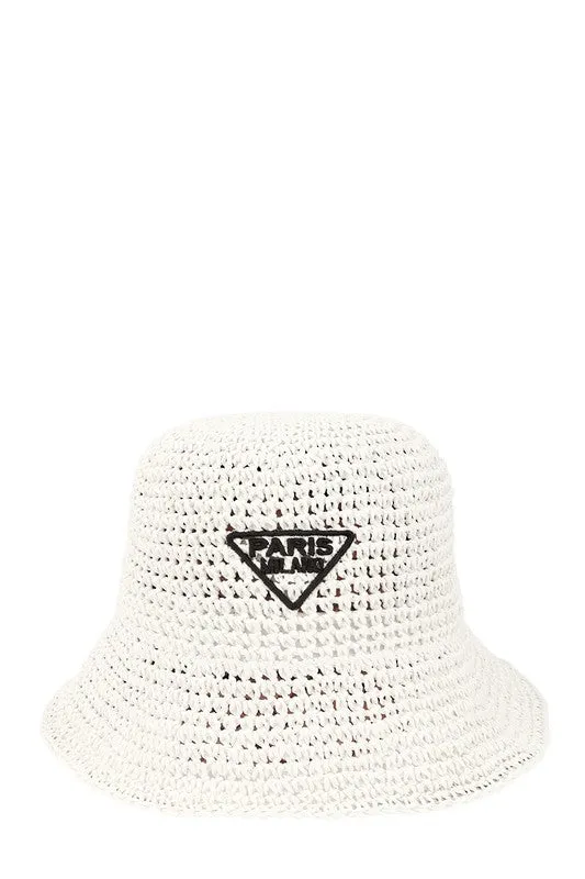 Paris Embroidery Straw Bucket Hat