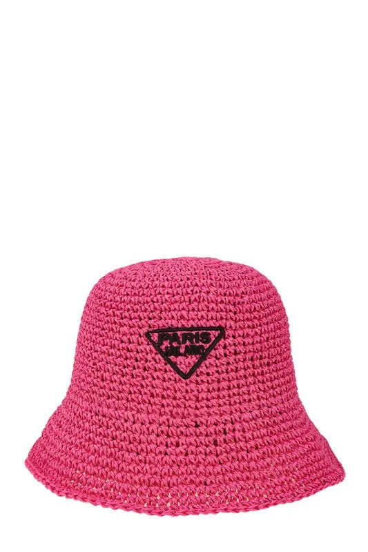 Paris Embroidery Straw Bucket Hat