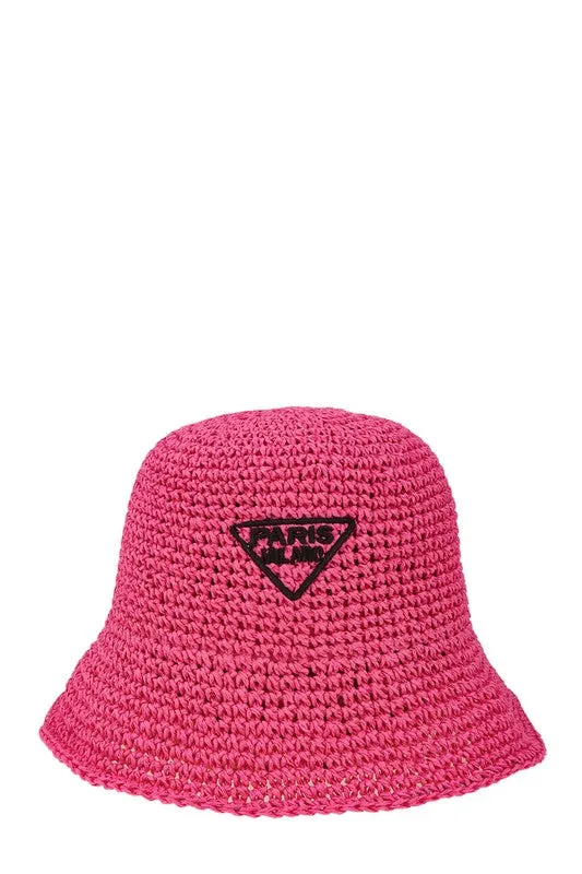 PARIS Embroidery Straw Bucket Hat