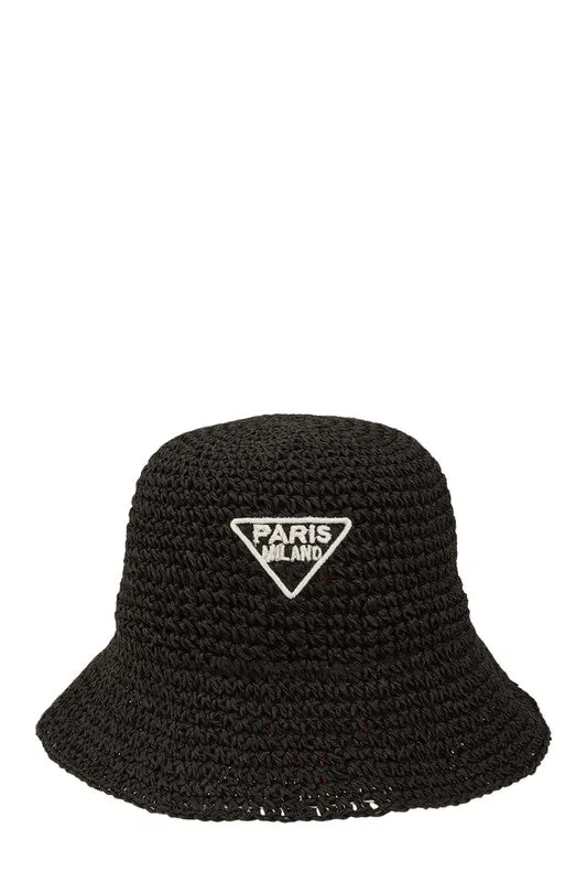 Paris Embroidery Straw Bucket Hat