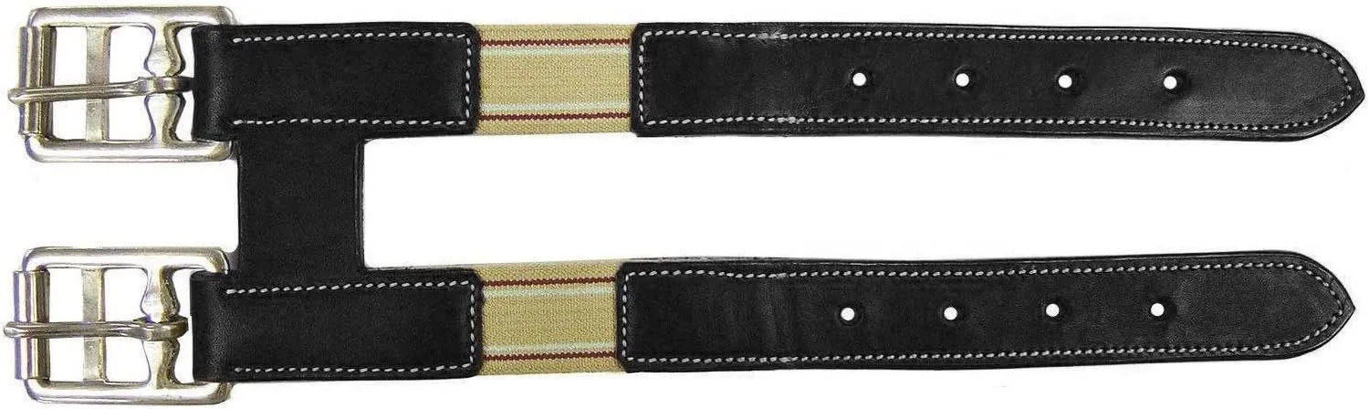 Paris Tack English Leather Elastic Girth Extender with Stainless Steel Roller Buckles and Double Layer Elastic. 1 year Warranty.