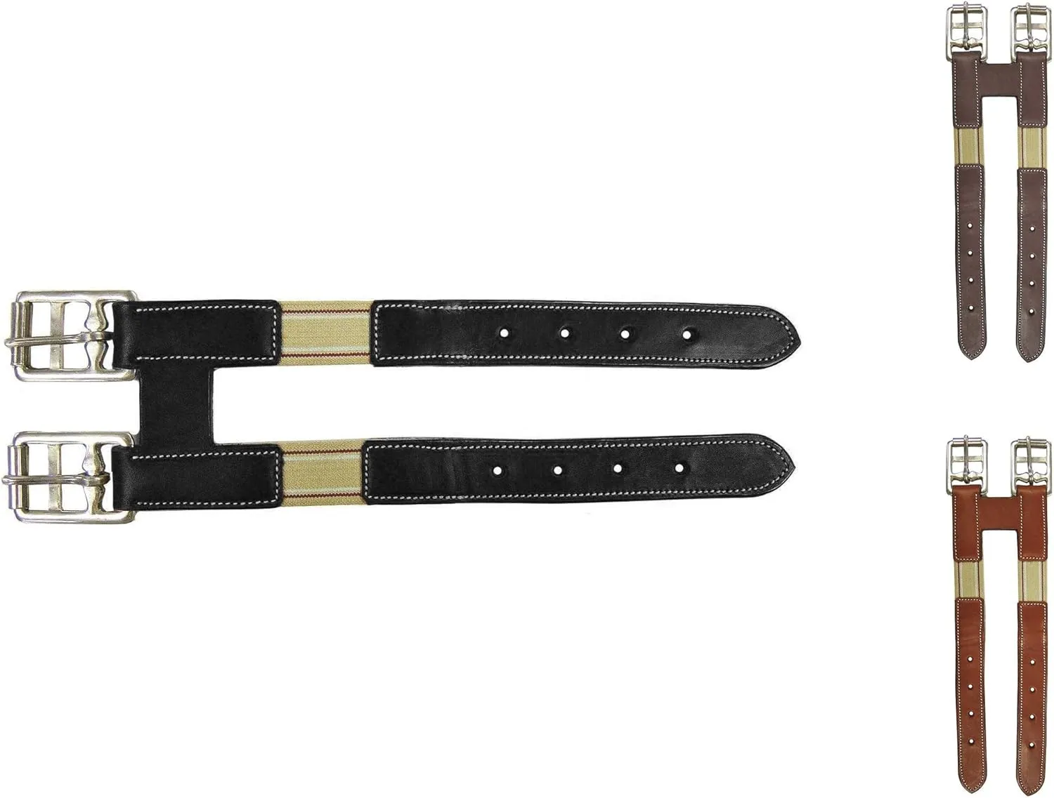 Paris Tack English Leather Elastic Girth Extender with Stainless Steel Roller Buckles and Double Layer Elastic. 1 year Warranty.