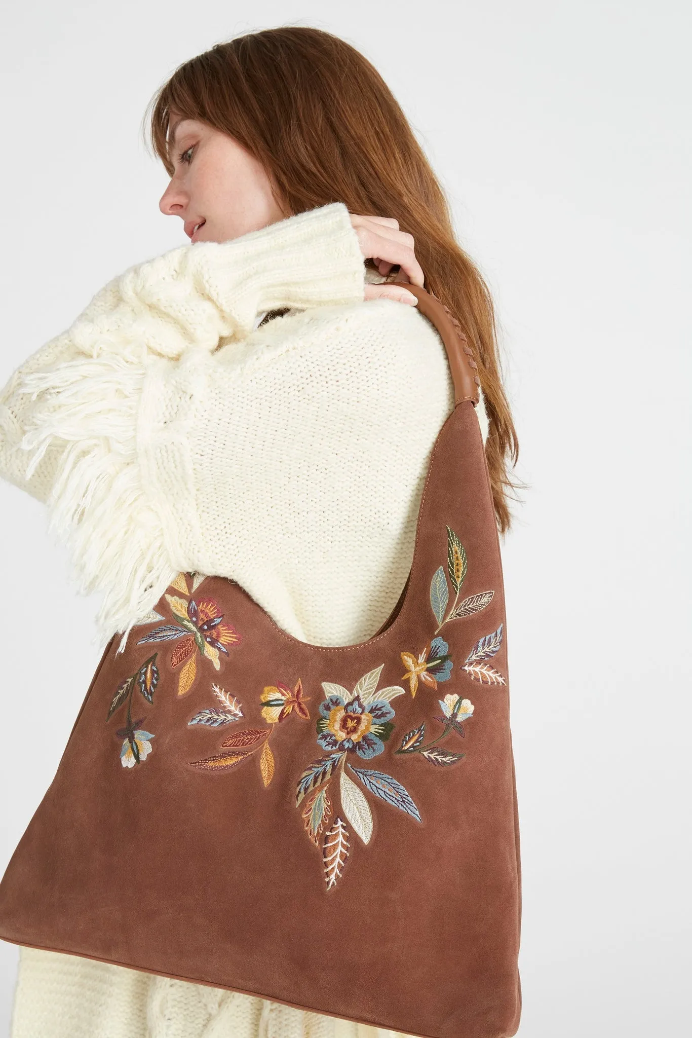 Parma Suede Bucket Bag - Feathery Leaf