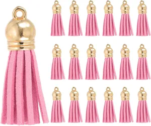 PATIKIL 1.5 Inch Leather Tassels, 100 Pcs Faux Leather Suede Tassel Keychain Charm Bulk with Gold Cap for DIY Craft Decor Handbags Bracelets Keyring Jewelry Making, Hot Pink