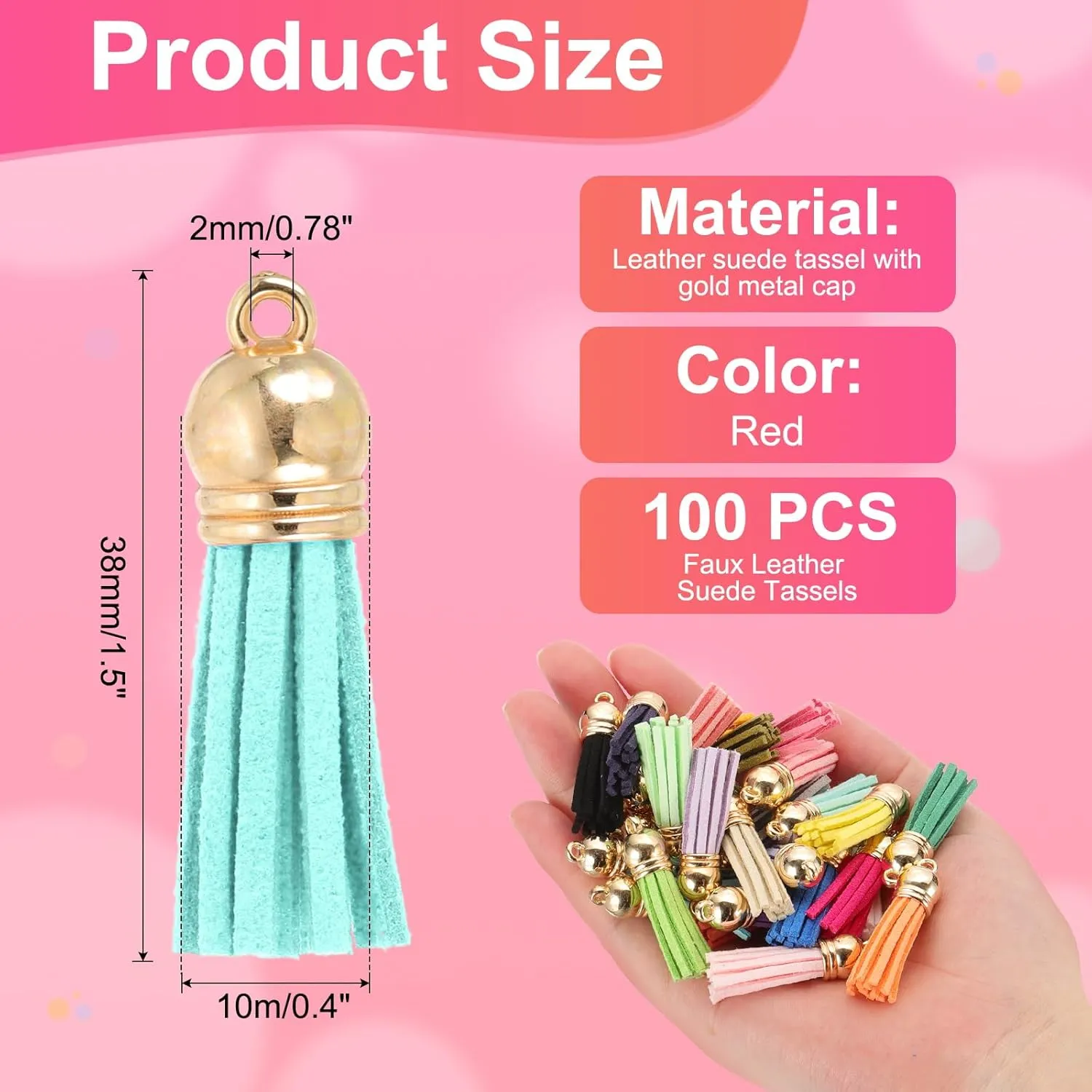 PATIKIL 1.5 Inch Leather Tassels, 100 Pcs Faux Leather Suede Tassel Keychain Charm Bulk with Gold Cap for DIY Craft Decor Handbags Bracelets Keyring Jewelry Making, Lake Blue