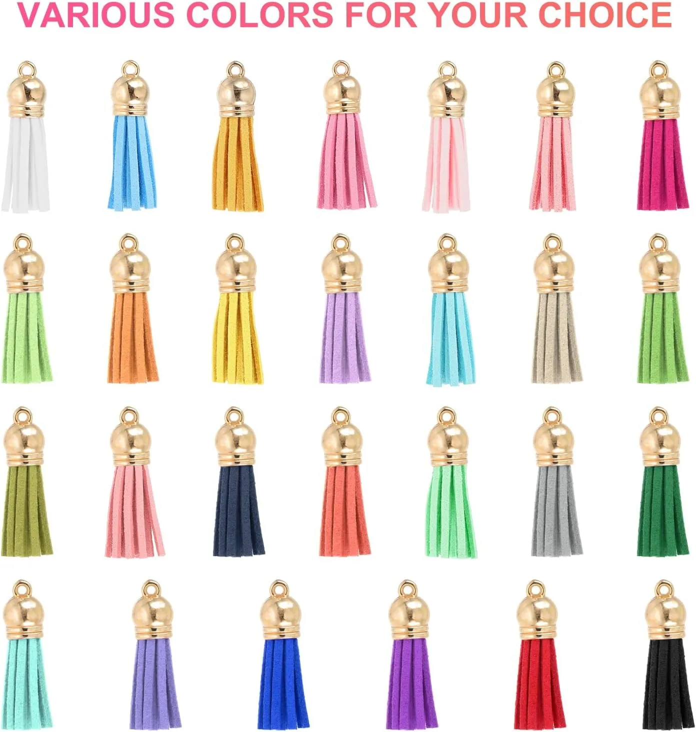 PATIKIL 1.5 Inch Leather Tassels, 100 Pcs Faux Leather Suede Tassel Keychain Charm Bulk with Gold Cap for DIY Craft Decor Handbags Bracelets Keyring Jewelry Making, Lake Blue