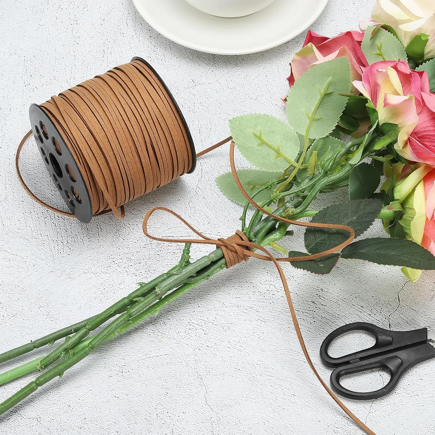 PATIKIL Suede Leather Cord 5 mm 50 Yard, Faux Suede Cord Flat Leather String with Roll Spool for Necklace Bracelet Beading Jewelry Making, Army Green