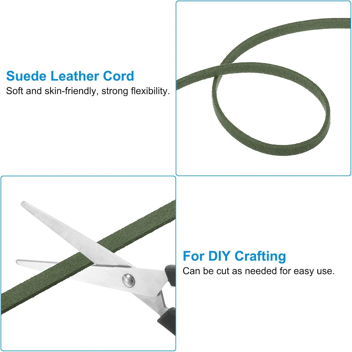 PATIKIL Suede Leather Cord 5 mm 50 Yard, Faux Suede Cord Flat Leather String with Roll Spool for Necklace Bracelet Beading Jewelry Making, Army Green
